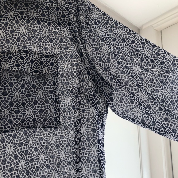 Navy Blue Sheer Button Down Blouse - Womens flowing blue work top - Picture 4 of 5